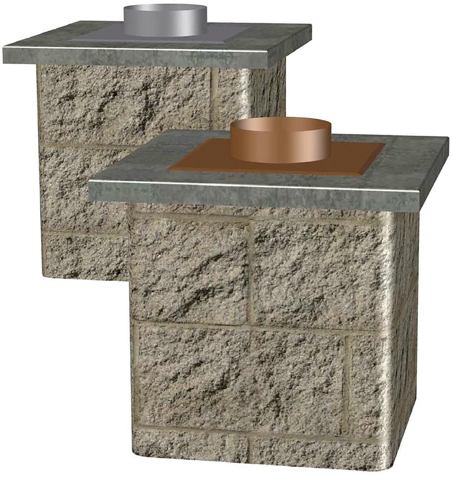 Square adapter plate with or w/o connector for brick chimneys